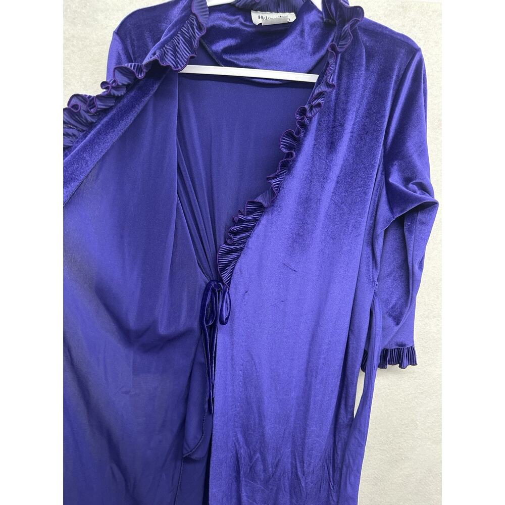 Vintage Robe Helen Of Troy Womens M Velvet Velour Royal Purple Belted Grannycore - Picture 7 of 10